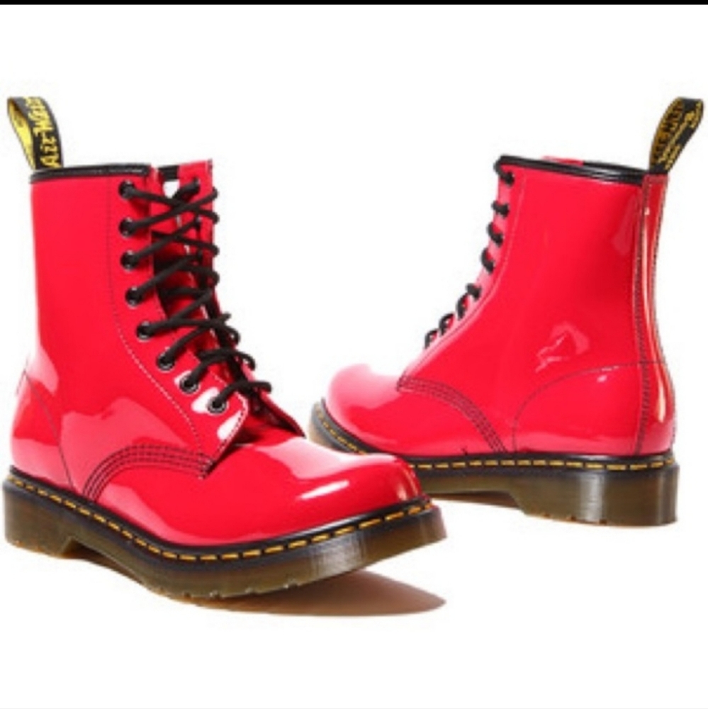 Doc Martens Red Patent Leather Boots Combat Boots